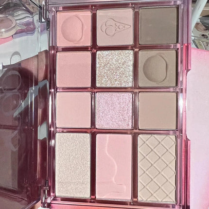 12Color Pink Brown Eye Shadow Tray Pearl Glitter Earth Matte Chocolate Eyeshadow Palette Korea Low Saturation Eye Pigment Makeup