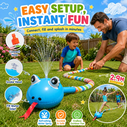 2.9M Snake Water Sprinkler Toy, Outdoor Garden Hose Sprayer, Summer Lawn Splash Pad Backyard Water Game