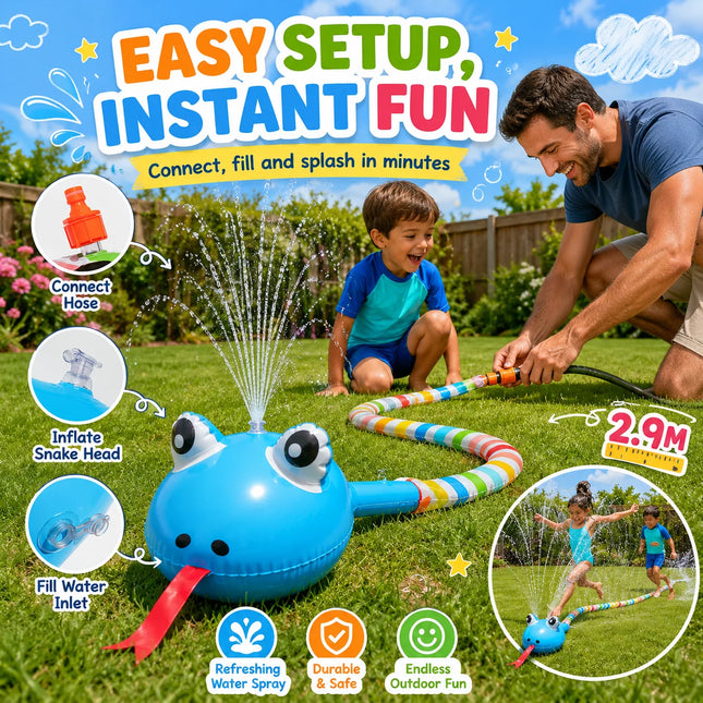 2.9M Snake Water Sprinkler Toy, Outdoor Garden Hose Sprayer, Summer Lawn Splash Pad Backyard Water Game