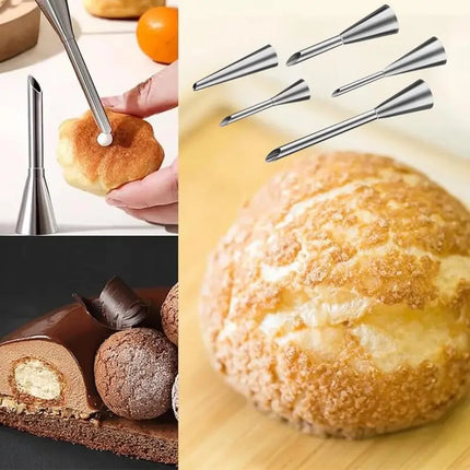 4Pcs Puff Pastry Piping Nozzle Set, Stainless Steel Decorating Tips for Cake Cupcake Cookie Cream Icing, Baking Tools for  Baker