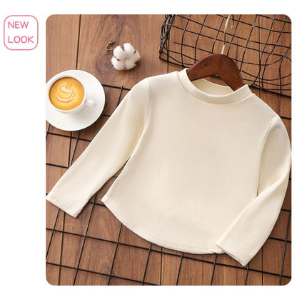 1pcs Autumn Winter Children's T-Shirts Solid Color Warm Tops Kids Round Neck Long Sleeve Base Shirt Boys Girls Tshirts Clothes