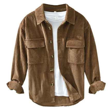 New Fashionable Corduroy Long Sleeve Men's Shirt Casual Loose-Fit Top Jacket High Quality Amazon Autumn/Winter Collection