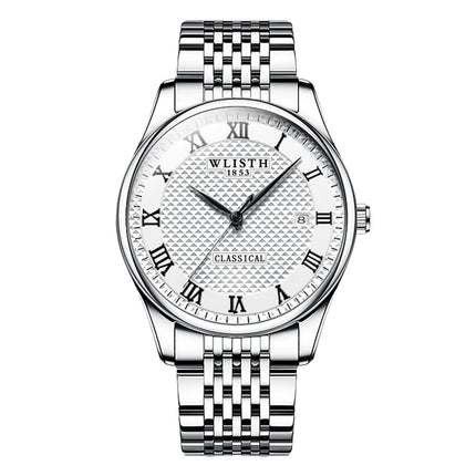 WLISTH Luxury Stainless Steel Watches for Man Waterproof Luminous Quartz Watches Roman Scale Wristwatch Date Week Men Watch