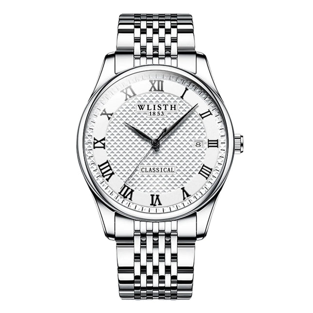WLISTH Luxury Stainless Steel Watches for Man Waterproof Luminous Quartz Watches Roman Scale Wristwatch Date Week Men Watch