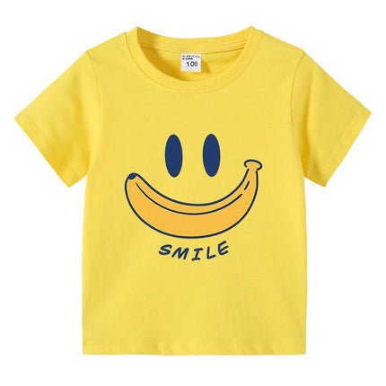 Cute Smiling Banana Kids Short Sleeve T Shirts Boys Girls Same Style Cartoon Casual Tees Comfortable Children Clothing