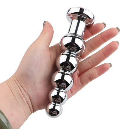 Stainless Steel Prostate Massage Butt Plug Heavy Anus Beads with 5 Balls Sex Toys for Men/ Women/Gay Metal Anal Plugs
