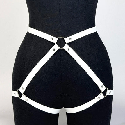 1PC Women Sexy Fashion Harness Leg Harness Pu Leather Adjustable Studded Decor Thigh Garter Belt Gothic Harness Belt Accessories