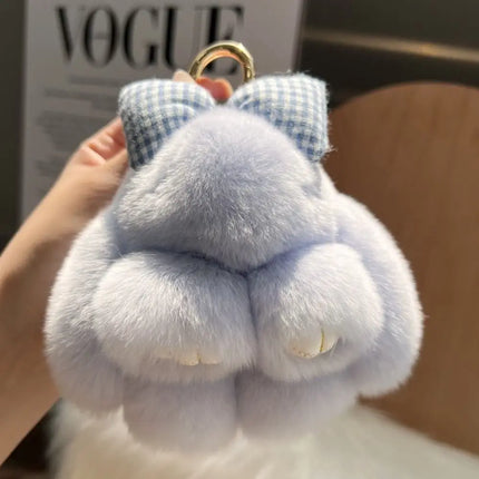 Cute Fluffy Bag Charm Bunny Keychain Pompoms Rabbit Fur Keychain Plush Dolls Hair Bow Plush Rabbit Car Key Ring