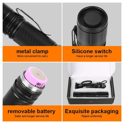 1200LM Fixed Focus LED Flashlight Powerful Spotlight with Pen Clip Headlamp, Outdoor Waterproof Torch Use External 21700 Battery