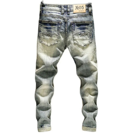 Elastic Old Pants Men's Jeans  2022 New Autumn Winter Slim Feet  Ripped Skinny Hip Hop Cowboy Men Designer Jeans for Men