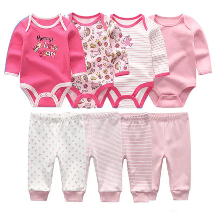 8 Pcs/Lot Bodysuits+Pants Baby Boy Girl Clothing Set Long Sleeve Cotton Unisex Suits Spring Autumn Roupas Para Bebe