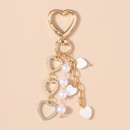 Aihua Cute Y2K Metal Shell Love Heart Key Chain Pearl Key Ring for Women Girl Handbag Pendants DIY Handmade Jewelry Accessories
