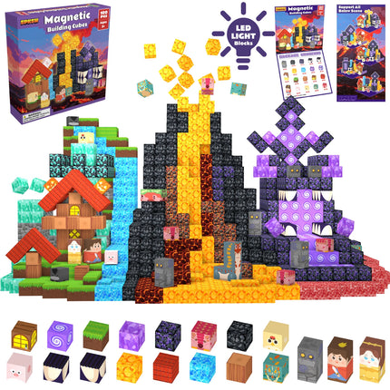 FUNXINEE NEW Magnetic Building Blocks, Forest Volcano Lava Game Scene, 3D STEM Construction Toy, Gift Box Educational Bricks