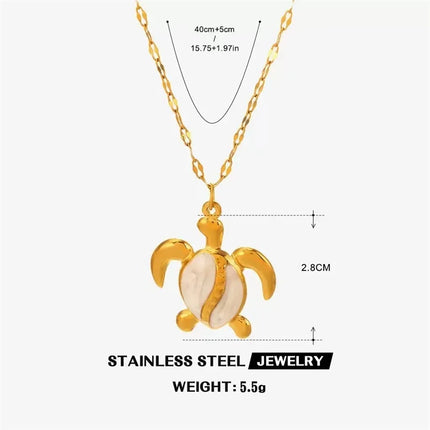EILIECK 316L Stainless Steel Pearl Shell Starfish Sun Charm Necklace For Women Ocean Style Gold Plated Handmade Holiday Jewelry