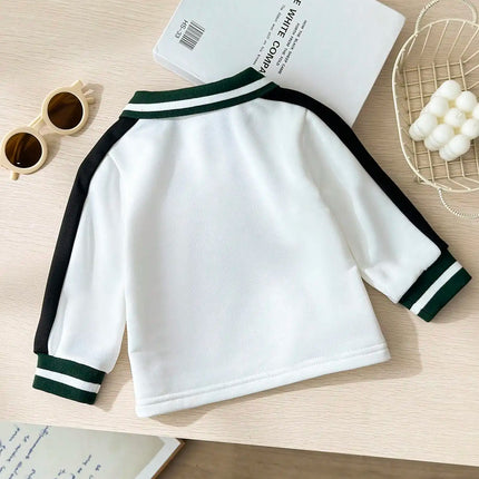 Autumn And Winter Baby Boy Casual And Versatile Top Autumn Little Boy White Lapel Printed Long-Sleeved Shirt