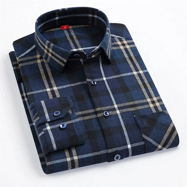Pure Cotton Men's Plaid Shirt Long Sleeve Regular Fit Men Casual Oversized Shirt Leisure Autumn Male Blouse New Plus Size
