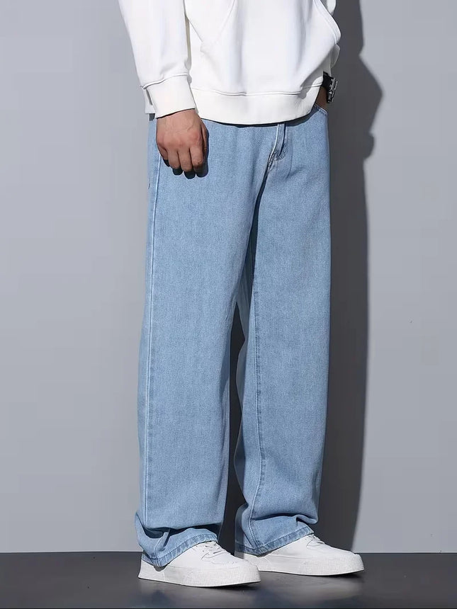 Men's Straight Leg Jeans, Loose Casual Trousers, Soft Cotton Casual Pants