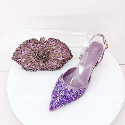 INSIGHTLINK Sky blue/Green/Gold/Purple Rhinestones High Heels Sandals With Clutch Bags For Wedding Party Lady Shoes And Bag Set