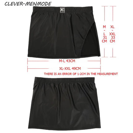Sexy PU Side Opening Skirt Men's Faux Leather Boxer Shorts Elasticity Fashion Mini Slit Skirt Soft Leather Erotic Lingerie