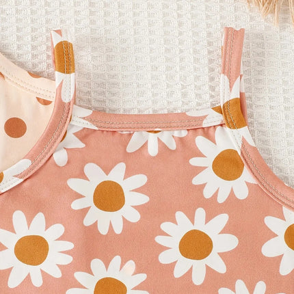 3Pairs/Lot Summer Baby Girl Newborn Baby Sling Onesie 3 Pieces Cute Polka Dot Flower Pattern Cool Breathable Comfortable Onesie
