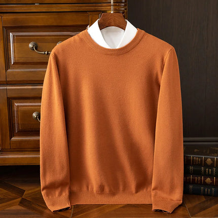 Autumn Winter Men's O-Neck Merino Wool Sweater New Versatile Basic Cashmere Pullover Casual Business Knitwear Sweater
