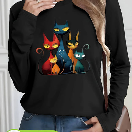 Women's Autumn and Winter 100% Pure Cotton Fashionable Casual Heart-Shaped Printed Round Neck Long-Sleeved T-Shirt Top