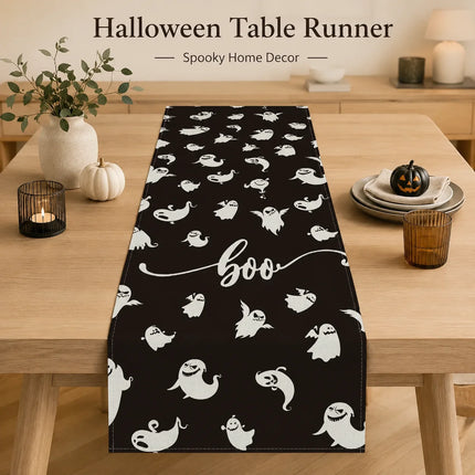 2D Flat Printed Linen Table Runner Cute Boo Table And Kitchen Linens Home Decor Items For Family Dinner Banquet Halloween