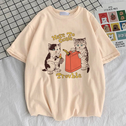Funny Cat top tees teen hip hop women 2000s Trendy shirt Y2k Colorful streetwear Pop Culture