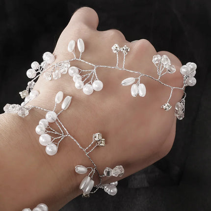 Western Wedding Fashion Headdress for Pearl Crystal Bride Handmade Wedding Crown Floral Pearl Hair Accessories Hairpin Ornaments