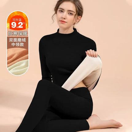 Thermal Underwear Sets for Women Mid-high Collar Winter Warmth High Stretch Base Thick Velvet Tops Trousers Seamless Lingerie
