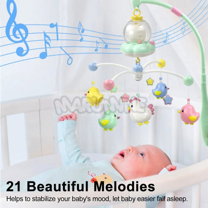 Baby Musical Crib Mobile with Star Projection Night Light White Noise Timing Rotating Bed Rattle Sleep Soother Toys for Newborn