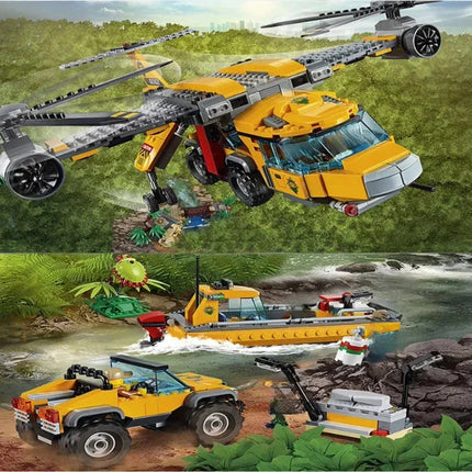 Compatible MOC Sets City Series 60162 Jungle Air Drop Helicopter Building Blocks Exploration Site Bricks Toys For Boys Kid Gifts