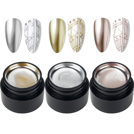 5ml Mirror Chrome Nail Painting Gel Polish, Gold Silver Metallic Drawing French Tips Spider Liner Gel Nail UV Gel Polish Varnish