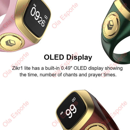 Qibla Smart Tasbih Tally Counter for Muslims Zikr Ring Digital Tasbeeh 5 Prayer Time Vibration Reminder Waterproof Qibla Subhah