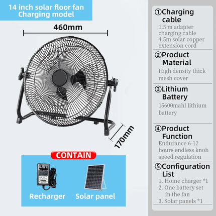 Battery Operated Solar Fan, Home or Outdoor Dual-use Portable Fan, Battery Can Running 6-12 Hours, with USB Output For Phone