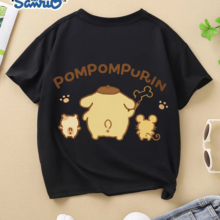 Sanrio Summer Creative Cartoon Pudding Dog Print T-Shirt Fashionably Versatile Breathable Boys Girls Clothing Suitable All Ages