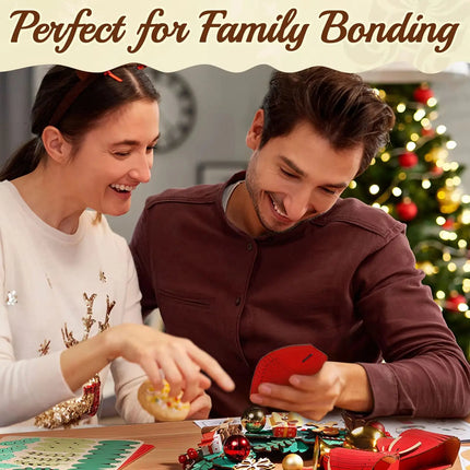 Rolife 3D Wooden Puzzle Christmas Wreath Model Building Kit with LED Light Red Bow Golden Bell for Holiday Door Christmas Decor