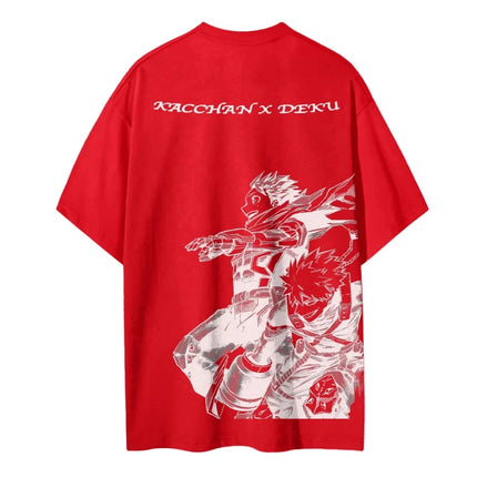 My Hero Academia Kacchan X Deku 2025 Summer Men's Cotton T Shirt Anime Streetwear Casual Short Sleeve Tops for Fans Black Loose