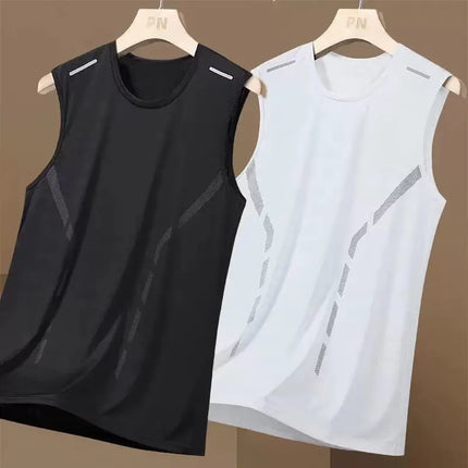 Tank Top Men's Trendy Thin Breathable Quick Drying Sports Casual Wide Shoulder Men's Round Neck Sleeveless T-shirt Trendy