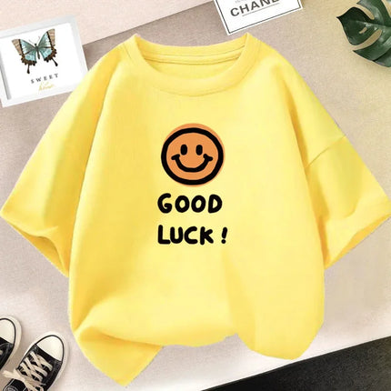 Smile Print Cotton T-Shirt for Girls Casual O Neck Short-Sleeve Kids Fashion Summer T-Shirts Tops Baby Tees Child Clothes