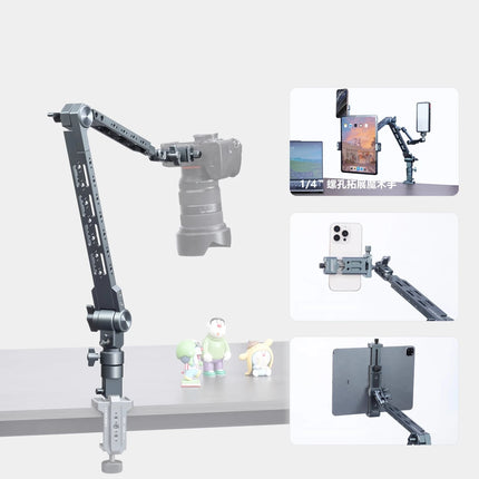 Aluminum Alloy Boom Arm Stand, 360° Rotatable Desktop Mount for Live Streaming, Video Recording, Phone iPad Tablet Holder