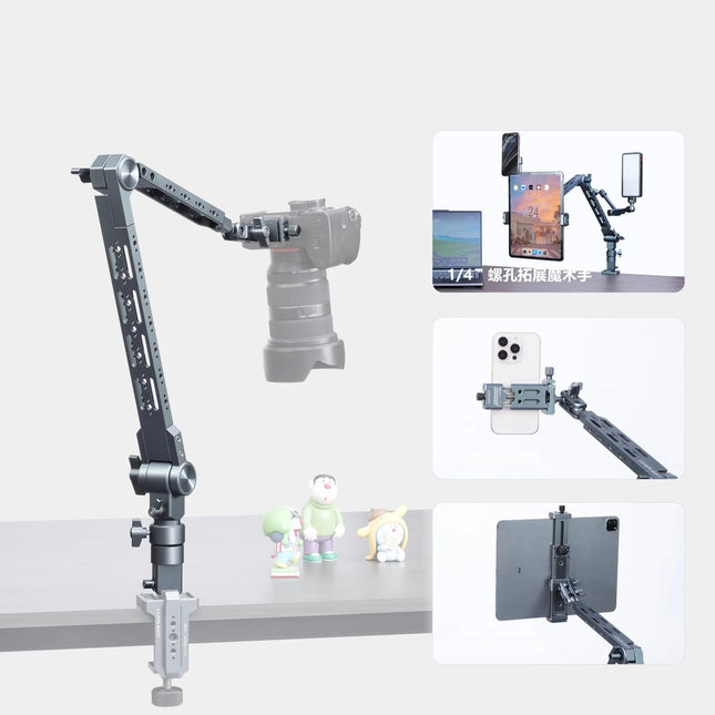 Aluminum Alloy Boom Arm Stand, 360° Rotatable Desktop Mount for Live Streaming, Video Recording, Phone iPad Tablet Holder