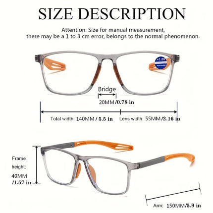 4 Pack Sets Fashion TR90 Reading Glasses For Men Spring Leg Sports Presbyopia Glasses Anti Blue Light Glasses +100 ~+400
﻿