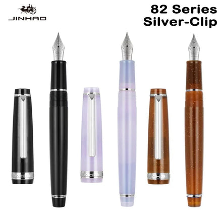 JINHAO 82 Fountain Pen Gold Trim Acrylic Barrel Silver Clip for Writing Calligraphy Signature School Office Supplies Stationery
