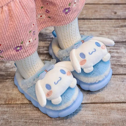 Winter Warm Cute Cartoon Indoor Mule Soft Non-slip Fluffy Slippers For Kids Teen Boys Girls Children Home Cotton Shoes Size 24-4