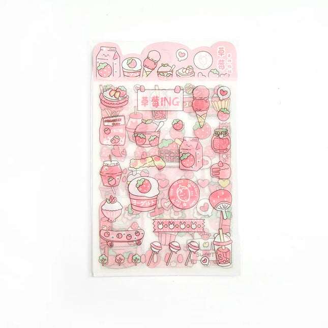 Kawai 4Pcs Pink PET Decorative  Stickers Pack Scrapbooking Stationery School Supplies Korean Stickers