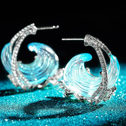 1/3PCS Ocean's Oath Wave Decorative Ring Necklace Earrings Jewelry Set For Women Gift Fashion Sky Blue Decoration Jewelry Gift
