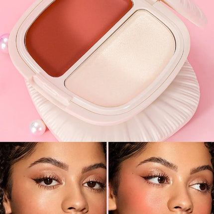 2 In 1 Dream Blush Highlighter Palette Natural Glow Face Contour Long Lasting Luminous Finish Healthy Radiance Duo