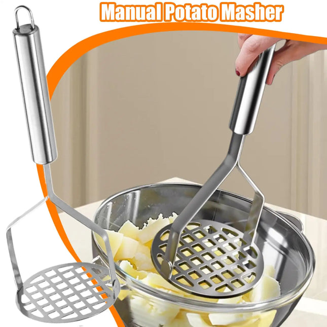 Mash Potatoes Masher Manual Stainless Steel Food Masher Heavy-Duty Mashing Utensil Kitchen Gadget Manual Potatoes Ricer for Bean