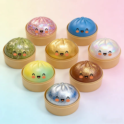 Colorful Realistic Dumpling Squeeze Toys with Bamboo Steamer Soft TPR Dough Ball Decompression Fidget Toys Funny Creative Gifts